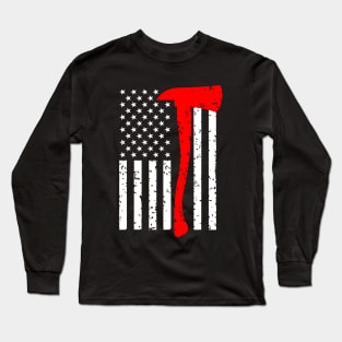 Firefighter American Flag Axe Long Sleeve T-Shirt